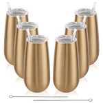 6 Pack Champagne Insulated Tumblers, Stemless Champagne Tumbler 6 Oz, Champagne Flutes Wine Tumbler, Unbreakable Cocktail Cups with Lid, Gift for Family Friends Christmas Birthday Wedding (Gold)