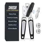 Shusui Manual Stainless Steel Can Opener That Work, Heavy Duty Tin Opener with Non-Slip Grip Suitable for Elderly with Arthritic Hands, Smooth Edge, Long Performance with 2 Extra Replacement Blades