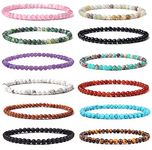 SAMOCO 12Pcs 4MM Mini Semi Precious Gemstone Energy Bracelets for Women Tiny Bracelet Natural Stone Statement Bracelet Charm Beaded Couples Bracelets, One Size, no gem type