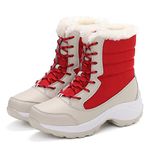 Womens Snow Boots Plush Warm Ladies Ankle Boots Waterproof Non-slip Winter Shoes Lace Up Boots Women girls Furry Snow Boots (Red,39,5.5)