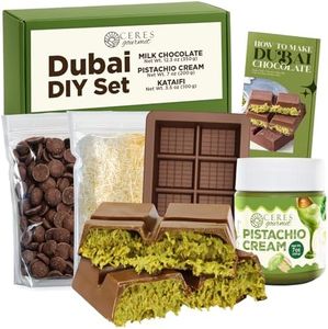 Dubai Chocolate Bar DIY Kit – Includes Mold, 12.3 oz Melting Wafers, 3.5 oz Kataifi, 7 oz Pistachio Spread – Gift Kit for Choco Lovers and Christmas, Make Your Own Gourmet Pistachio Chocolate at Home