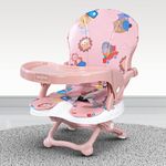 Baybee Luna Portable Baby Booster Chair for Feeding | Folding Dining Chair for Baby with 4 Level Height Adjustable, Double Safety Belt & Food Tray | Infant Sitting Chairs for Kids 6 Months to 3 Years (Pink)