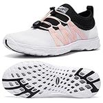 Aleader Women's Mesh Slip On Water Shoes, White/Black/Pink, 6