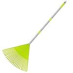 Colwelt Plastic Leaf Rake, Garden Lawn Rake with 142cm Lightweight Stainless Steel Handle, Include 22Tines Plastic Head & Garden Gloves, Garden Rake Leaf to Collect Loose Debris