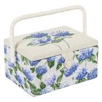 Hobby Gift Medium Sewing Box Organiser with Handle - Cotton Basket Sewing Storage Box, Craft Storage Boxes with Compartments for Tools & Accessories - 18.5 x 25.5 x 14.5cm, Blue Hydrangea