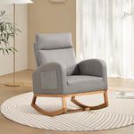 MilleLoom Rocking Chair Nursery, Glider Rocking Chair with Solid Wood Legs, High Backrest Rocking Accent Chair, Modern Leisure Single Sofa with Side Pockets for Living Room, Bedroom, Baby Room, B