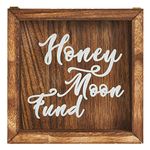 Genie Crafts Shadow Box Bank - Wooden Honeymoon Fund Shadow Box, Adult Piggy Bank, Money Saving Bank, for Travel Vacation Honeymoon Fund, Natural Wood, 7.1 x 7.1 x 1.8 Inches