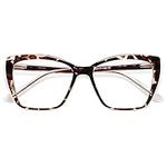 AMOMOMA Trendy TR90 Oversized Blue Light Reading Glasses Women,Stylish Square Cat Eye Glasses AM6031C6 with Black/Tortoise Frame 1.5 x