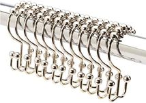 Premium Quality Double-hook Polished Nickel Shower Curtain Rings (Set of 12 Hooks), Rollerball Shower Hooks - Rust-free / Corrosion-free