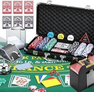 NEWTRY Blackjack Set, Complete Black Jack Set with Card Shuffler, 300pcs Chips, Poker Mat, Card Shoe, Chip Rake, Discard Tray, 8 Playing Cards, Bell, Dice, Cut Cards and 4 Buttons for Party Game Night