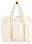 ODODOS 29L Oversized Canvas Tote Bag Large Capacity Open Top Shoulder Bags for Gym Workout Shopping Beach Travel, Ivory