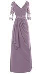 V-Neck Long Mother of The Bride Dresses for Wedding, Plus Size Mother of The Groom Dresses with Sleeves Elegant, Dusty Lilac, 10