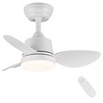 Newday 24inch Small White Ceiling Fan with Light and Remote Control, Diammable LED Ceiling Fan Lights, Ceiling Fan with 3 Blades Quiet DC Motor 6 Speeds Memory Function for Bedroom Living Room