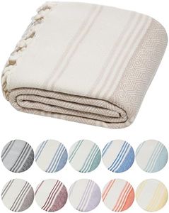 DEMMEX Certified 100% Organic Turkish Cotton Beach and Bath Towel, Peshtemal Towel Blanket, Quick Dry Sand Free, Oversized Light Compact, Diamond Weave, Prewashed, 71x36 Inches, 14 Oz (Beige)