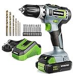 WORKPRO Cordless Drill Driver, 20V Electric Drill with 2000mAh Battery, 1H Quick Charger, 25Nm Max, 18+1 Torque, 3/8" Chuck, 2 Speed, LED Light, 16 pcs Drill and Screwdriver Bit