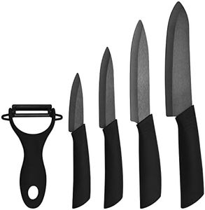 Kitchen Ceramic Knife Set Professional Knife with Sheaths, Super Sharp Rust Proof Stain Resistant (15cm Chef Knife, 12.7cm Utility Knife, 10cm Fruit Knife, 7.7cm Paring Knife, One Peeler)