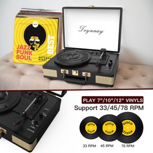 Trynnay Bluetooth Record Player – Black Vinyl Turntable