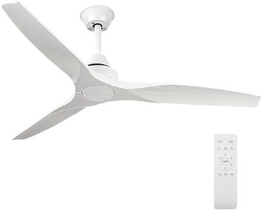 Krear Ceiling Fan with Remote Control, 52" Indoor Outdoor Ceiling Fans, 3 Wooden Blades, Noiseless Reversible DC Motor, Suitable for Terrace/Living Room/Bedroom/Study, White