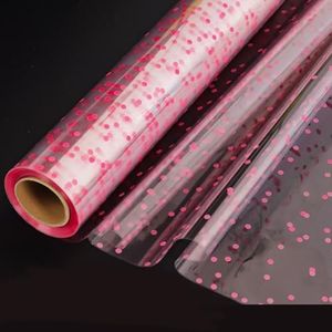 CMFYHM 34in x 100ft Clear Cellophane Wrap Roll (Pink Polka Dot),Transparent Cellophane Wrap Roll for Treats, Gifts, Baskets, Flowers, Birthday Party,Easter, Christmas Decorations