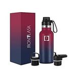 Hydration Camping & Hiking Flask - 470ml 3 Lids (Narrow Straw/Spout Lid) - Stainless Steel Water Bottle with Straw Lid - Metal Double-Walled Insulated Leakproof - Sports Gym School Kids