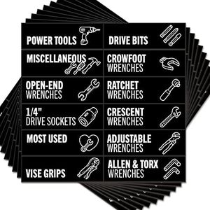 Toolbox Organization Magnetic Labels - 80 Large, Tool Chest Organizer Labels with Strong Magnets & Easy to Read Printing - Fits All Brands of Steel Tool Box Drawers (Black 3.125 x 1.0 Inches)