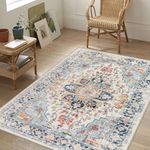 Homcomoda Vintage Small Area Rugs 3x5 Non Slip Washable Distressed Entryway Runner Rugs Indoor Low Pile Indoor Door Mats for Entryway Bedroom Living Room