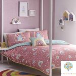 Appletree Rainbow Pom-Duvet Cover Set, 100% Cotton, Pink, Single