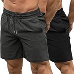 COOFANDY Men's 2 Pack Gym Workout Shorts Quick Dry Bodybuilding Weightlifting Pants Training Running Jogger with Pockets (Black/Dark Grey, Medium)