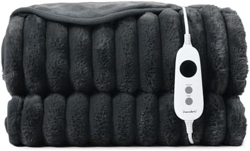 Dreamaker Cirra Chunky Embossed Fleece Electric Heated Throw Blanket 200x180cm, Overheat Protection Warm Flannel Reversible Machine Washable Rug 9 Heat Level Extra Long Cord Controller - Charcoal