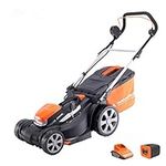 Yard Force GR40 Range 40V 34cm Cutting Width Cordless Lawnmower with Lithium Ion Battery & Quick Charger, Rear Roller, 35L Grass Bag - LM G34A - Lawn Mower, Orange