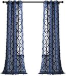 Lush Decor Navy Avon Trellis Grommet Sheer Window Curtain Panel Pair (84" x 38")