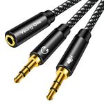 Yeung Qee Headphone Mic Splitter CTIA Standard 3.5mm Female to 2 Dual 3.5mm Jack Male Microphone Audio Y Splitter Adapter Cable Compatible with PC,Laptop Desktop,Gaming Headset, Speaker(30cm,black)