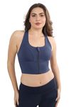 Fabluk Women Spandex High-Impact Velcro Sports Bra: Adjustable, Front-Zip For Yoga, Gym & Workout (Medium, Navy Seal)