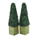 Oypla Set of 2 Artificial Topiary Boxwood Pyramid Trees 90cm Indoor Outdoor Decoration