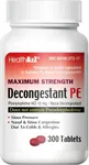 HealthA2Z Decongestant PE 300 Counts | Phenylephrine HCl 10 mg | Maximum Strength | Non Drowsy Nasal & Sinus Congestion Relief Due to Cold & Allergies