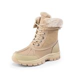 DREAM PAIRS Snow Boots for Women Waterproof Mid Calf Lace Up Duck Boots Warm Faux Fur Winter Boots for Outdoor,Size 8,Nude,SDSB2401W