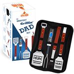 Dad BBQ Grill Set with Carry Case - 4-Piece Includes Spatula Tongs Digital Thermometer Basting Brush and Case - Great Gift for Father's Day Dad's Birthday or Anytime for Dad