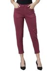 GO COLORS Womens' Solid Plum Mid Rise Cotton Poly Stretch Cropped Jeggings