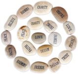 12pcs DIY Rocks for Engraved Inspirational Polished River Stones Unique and Thoughtful Gift Ideas for Friends and Family Gifts Arts and Crafts (12 Different Words) (White)