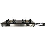 PROLINEMAX Double Steel Portable 2 Dual Burner Stove Range Propane Gas BBQ Tempered Glass Cooktop