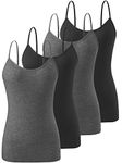 Vislivin Women's Basic Solid Camisole Adjustable Spaghetti Strap Tank Top Black/Dark Gray/Black/Dark Gray M