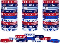 JAKADYUKS 40Pcs American Flag Silicone Bracelet, Patriotic Party Fourth 4th of July Party Accessories Wristband Olympic decoration USA Veterans Day Memorial Day Party Favors School Gifts Supplies