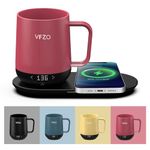 VFZO Temperature Control Smart Mug, Self Heating Coffee Mug LED Display, 180 Min Battery Life - Hot up to 149℉ Fast Wireless Charger Base Improved Design (12oz, Dusty Rose)