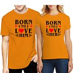 RAINBOWTEES Couple Born to Love-HIM/HER Mustard Color Tshirts Set of 2 for Men -Women (Men -M(40) inch, Women -2XL(40) inch)