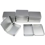 12 Pieces Rectangular Metal Empty Hinged Tins Containers Basic Necessities Home Storage Organizer Mini Box Set, 4.5 x 3.3 x 0.87 inches (Silver)