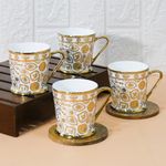 Femora Premium Vintage Golden Print Ceramic Coffee & Tea Cup Set of 4, 180 ML