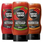 Hunter & Gather Unsweetened Sauces 3 x 350g | Classic Ketchup, BBQ & Spicy Ketchup, Keto, Paleo, Low Carb & Vegan Friendly | Free from Added Sugar & Sweeteners