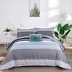 Stripe Comforter Set King Size Stripe Reversible Comforter for King Bed, 3 Pieces Bedding Comforter with 2 Pillow Cases Soft Microfiber Down Alternative Comforter Set (Grey Blue, 104”×90”)