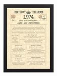 50th Birthday Gift for Man or Woman - 1974 Personalised Day You Were Born Gifts for Him or Her - Classic Telegram Present Idea
