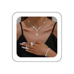 Reaky Bridal Jewelry Sets Rhinestone Necklace 5 Pcs Silver Bride Necklaces Jewelry Wedding Accessories for Women (Silver)